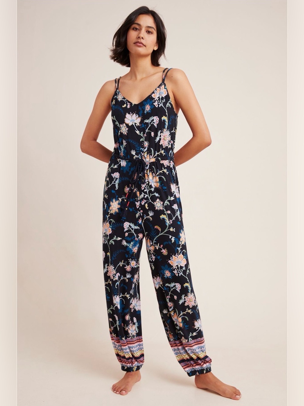 Anthropologie Luka Floral Black Jogger Jumpsuit